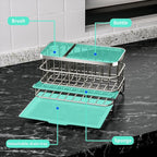HapiRm Kitchen Sink Organizer, SUS304 Stainless Steel Rustproof Multifunctional Large Sink Caddy with Sponge Holder and Drain Tray for Kitchen Countertop (Silver)
