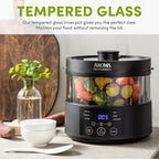 Aroma Housewares Professional 8-Cup (Cooked) SmartCarb Multicooker and Flavor-Lock Food Steamer for Low-Carb Rice and Grains, Glass Inner Pot, Black (AMC-800), Transparent Glass, 4 Cup Uncooked Rice