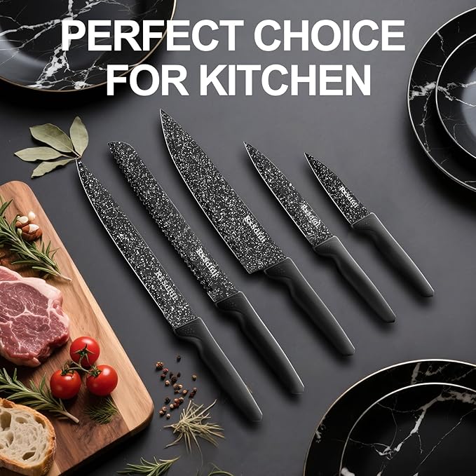 Knife Set, 6 Pieces Kitchen Knives Set with Anti-Rust Coating & Ergonomic Handles, Lightweight, Dishwasher Safe stainless steel Knife, Gift for Kitchen Enthusiasts, Family Chef(Beauty handle)