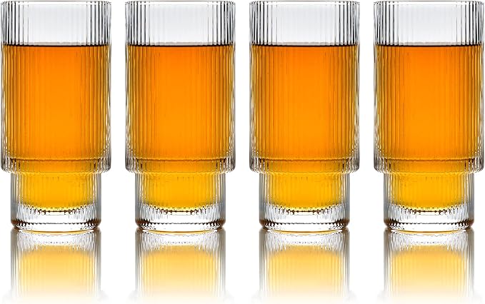 Greenline Goods Ripple Drinking Glasses - 12 oz Modern Kitchen Glassware Set Unique Vintage Cups For Weddings, Cocktails Or Modern Bar - Set of 4