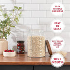 kitchentoolz Extra Large Mason Jar - 1 Gallon Glass Wide Mouth Jar with Airtight Wooden Lid, Food Storage Container with Measurement Markings For Kitchen Pantry, Pickling, Cookies, Flour & Sugar