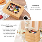 Hoewina 6PCS Cupcake Boxes - Hold 12 Count Cupcake Containers with Window, Food Grade Cupcake Holder Easy Transport and Presentation - Ideal for Cupcakes, Desserts, and More (Brown)