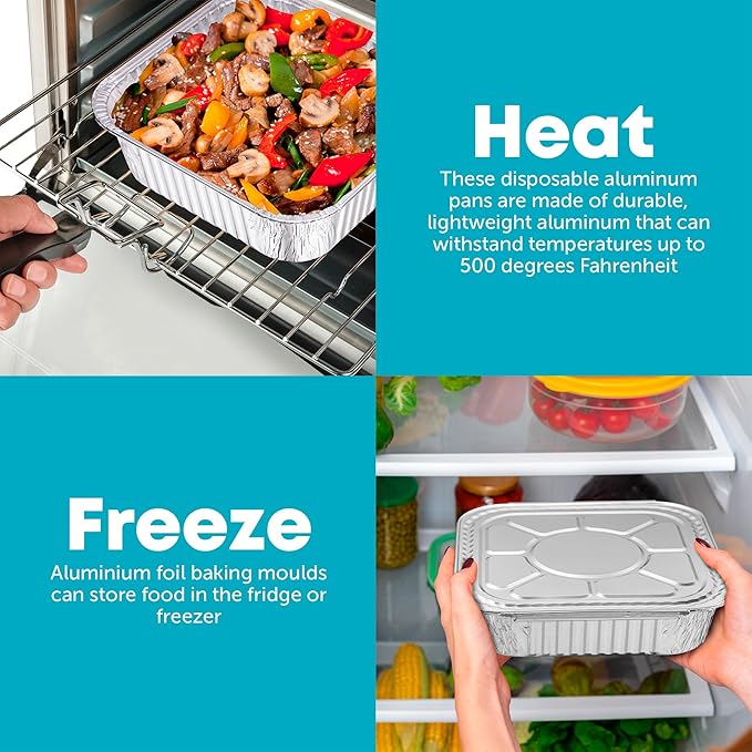 8x8 Disposable Aluminum Pans With Lids - 50 Pack Foil Pans For Cooking, Baking Cakes, Roasting & Homemade Breads - Disposable Food Containers With Foil Lids