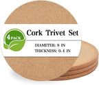 Cork Trivet, 4 Pack High Density Thick Cork Coasters Set for Hot Dishes, 8 Inch Heat Resistant Multifunctional Corks Trivets for Hot Dishes, Hot Pads for Kitchen, Table, Countertops