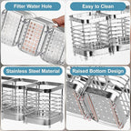 Utensil Holder, Stainless Steel Utensil Drying Rack for Kitchen Counter, Silverware Cutlery Flatware Holder Forks, Knives, Spoons, Chopsticks Organizer (Silver)