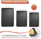 Baking Sheet Pan Set of 3, Nonstick Carbon Steel Cookie Sheets with Texture, Commercial Half/Quarter/Jelly Roll Pans Replacement Toaster Oven Tray, Heavy Duty & Easy Clean, Black