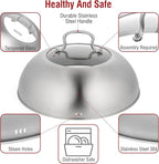 YOSUKATA Wok Lid 11.4 In - Premium Stainless Wok Cover with Tempered Glass Insert Steam Holes and Ergonomic Handle - Durable Wok Accessories - Dishwasher-Safe Lid for 11.8-In Wok - Chees Melting Dome