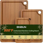 Bamboo Cutting Board for Kitchen – 3-Piece Wooden Boards with Juice Grooves, Side Handles, Non-Slip Mats – Perfect for Meat, Veggies Fruit,Cutting Board & Knife Sets – Ideal Kitchen Gift