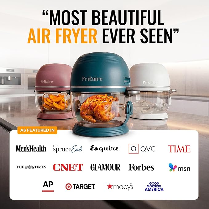 Non Toxic Air Fryer™ Pro | 9-in-1 Glass Air Fryer | Self-Cleaning | 5 Quart | Rotisserie and Tumbler | 400F Vortex For Even Cooking, BPA-Free Teflon Free, Recrisp, Roast, Bake, Mauve Rose