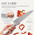 Styled Settings White Knife Set with Block and Sharpener – 14-Piece High Carbon Stainless Steel Knives with Ashwood Block and Built-In Sharpener – Durable White Kitchen Accessories for Cooking