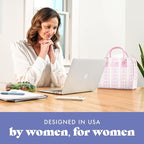 Fit & Fresh Bloomington Lunch Bag for Women - Insulated Large Lunch Box for Work with Containers, Leak-Resistant, Stain-Resistant, Zipper Closure, Pink Wallpaper Bows