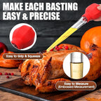 SCHVUBENR Large Turkey Baster with Cleaning Brush - Premium Baster Tool for Cooking - Easy to Use & Clean - Powerful Bulb Baster Syringe - Dishwasher Safe - Thanksgiving, Christmas Essentials - Red