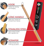 26” Pizza Oven Brush with Stone Scraper - Heat Resistant Stainless Steel Bristles, Extra Long Handle - Compatible with Ooni Ovens - Includes Spare Head