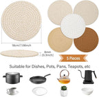 Tidponra Trivet Mats Set for Hot Dishes, 5 Heat Resistant Pot Holders for Kitchen, Home Essentials, Anti Stain Hot Pads for Hot pots and Pans, Fall Decorations for Home, 7 Inches(Brown)
