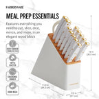 Farberware 14-Piece Knife Block Set, White and Gold – Razor-Sharp, High-Carbon Stainless Steel, Triple-Riveted, Ergonomic Handles, Stylish Wood Block