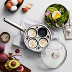 Demeyere Resto 18/10 Stainless Steel Stovetop Egg Poacher Set, 4 Removable Cups, Induction Compatible, Dishwasher Safe (Ceramic, Stainless)
