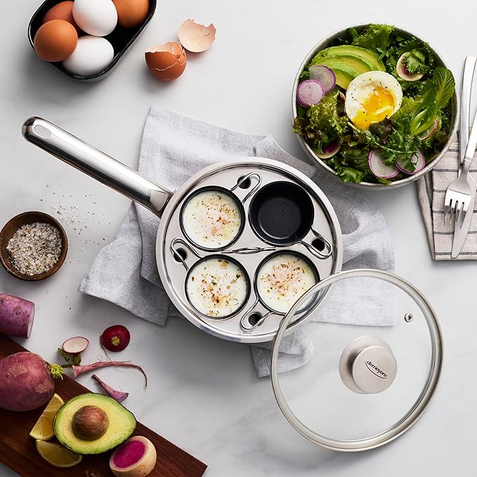 Demeyere Resto 18/10 Stainless Steel Stovetop Egg Poacher Set, 4 Removable Cups, Induction Compatible, Dishwasher Safe (Ceramic, Stainless)