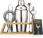 Bartender Kit with Bamboo Stand, Cocktail Shaker Set and Bar Accessories for Home Bar, Drink Mixing, and Mixology Kit