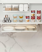 2Pack Under Shelf Storage Basket Organizer Expandable Width Add-On Space Saver Hanging Under Cabinet Pantry Kitchen Countertop Desktop Cupboard Board Slide-In White Heavy-Duty Metal Wider Size
