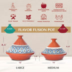Kamsah Tagine Pot for Cooking and Flavor Enrichment - Large Clay Pot 12”, 5.5 QT - Non-Stick Handmade Cookware - Moroccan Ceramic Pots for Cooking with Lid & Serving Bowl - Bohemian Classic Turquoise