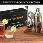 23-Piece Bartender Kit, Cocktail Shaker Set with Stand | Bar Set Drink Mixer Set with All Essential Bar Tools: Martini Shaker,Bar Mixer Spoon, Jigger, Strainer, Muddler, Pourers, for Home, Bar, Party