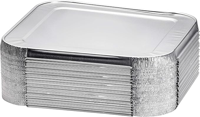 8x8 Disposable Aluminum Pans With Lids - 50 Pack Foil Pans For Cooking, Baking Cakes, Roasting & Homemade Breads - Disposable Food Containers With Foil Lids