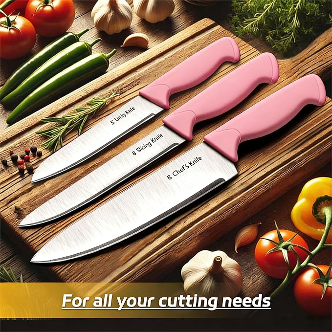 Knife Set, 6-Piece Kitchen Knife Set, German High Carbon Stainless Steel, Durable & Easy Clean Knife Block, Peach Pink