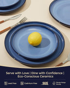 Pokini Stoneware Dinnerware Sets, Ceramic Plates and Bowls Set, Microwave & Dishwasher Safe Kitchen Dish Set, Modern Dinner Plates | Salad Plate | Cereal Bowls for 4, Dishware Sets Blue