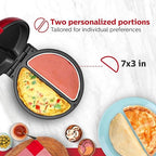 Holstein Housewares Stainless Steel 2 Section Omelet & Frittata Maker, Non Stick Coating, Easy To Clean, Indicator Lights, Compact Storage, Versatile Recipes in Minutes. 2 Portions, Metallic Red