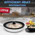 Lerykin Tempered Glass Lid - Universal Lid with Heat Resistant Silicone Rim for Pots, Pans and Skillets - Pan Cover Replacement Lid Fits 8", 8.5" and 9.5" Diameter Cookware