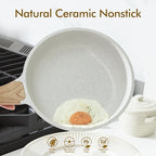 SENSARTE Nonstick Ceramic Frying Pan Skillet, 8-Inch Omelet Pan, Healthy Non Toxic Chef Pan, Induction Compatible Egg Pan with Heat Resistant Handle, PFAS-Free, White (Pack of 2)