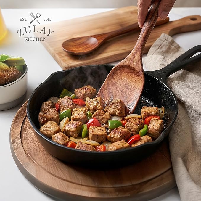 Zulay Kitchen 10-Piece Wooden Spoons for Cooking - Smooth Finish Teak Wooden Utensils for Cooking - Soft Comfort-Grip Wood Spoons for Cooking - Non-Stick Wooden Cooking Utensils - Wooden Spoon Sets