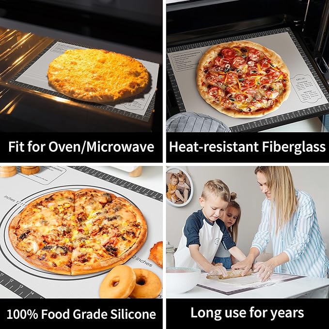Silicone Baking Mat with Measurement, Non Stick Pastry Mat for Dough Rolling, Fondant Mat, Pie Crust Pizza, Macaron,Cookie Sheet, Reusable Baking Supplier Tools