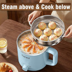 Topwit Hot Pot Electric with Steamer, 1.6L Ramen Cooker, Electric Pot for Pasta, Shabu-Shabu, Oatmeal, Soup and Egg, Portable Cooker with Dual Power Control, Dorm Room Essentials, Blue