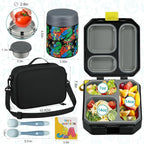 wiwens Bento Lunch Box for Kids with 12oz Soup Thermo Leak-Proof Lunch Food Container with 5 Compartment Thermo Hot Food Jar and Insulated Lunch Bag for Kid Toddler Girls Boys to School