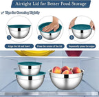 LIANYU Mixing Bowls Set with Airtight Lids, Stainless Steel Large Metal Kitchen Bowls Set of 3, Dishwasher & Freezer Safe, 1.5QT & 3QT & 4.6QT, Blue
