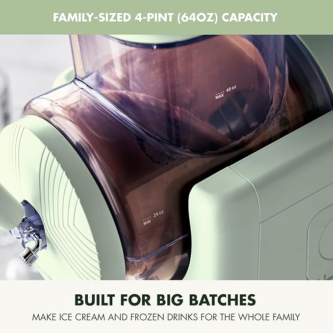 GreenPan Frost Ice Cream Maker & Slushie Machine, Soft Serve, Sorbet, Margaritas, Milkshakes, Frozen Yogurt, No Pre-Freezing, Ready in 15 Mins, 6 Modes, 7 Textures, Self-Cleaning, Family Size, Green