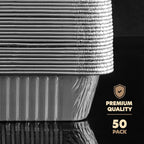 PLASTICPRO 50 Pack Aluminum Pans 6.5'' X 9" Disposable Pans with Covers Heavy Duty 2.25 lb Foil Pans for Baking and Cooking