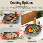 Non-Stick Electric Indoor Grill Pan, Large Round Electric Griddle & Smokeless Korean BBQ Grill Indoor - fast heating, portable, for burgers, pancakes & stovetop use (Extra Large)
