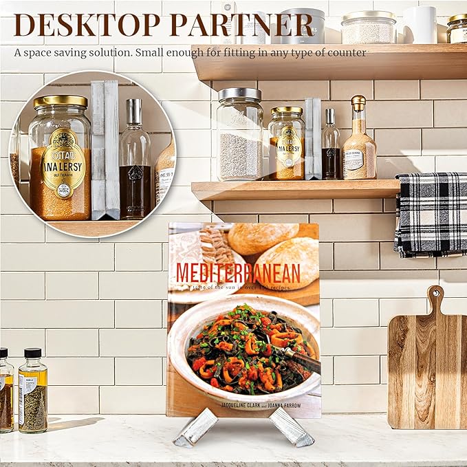 PUERSI Cookbook Stand for Kitchen, Recipe Book Holder for Kitchen Counter, Wooden Cookbook Holder, Rustic Cook Book Holder Stand - Farmhouse White