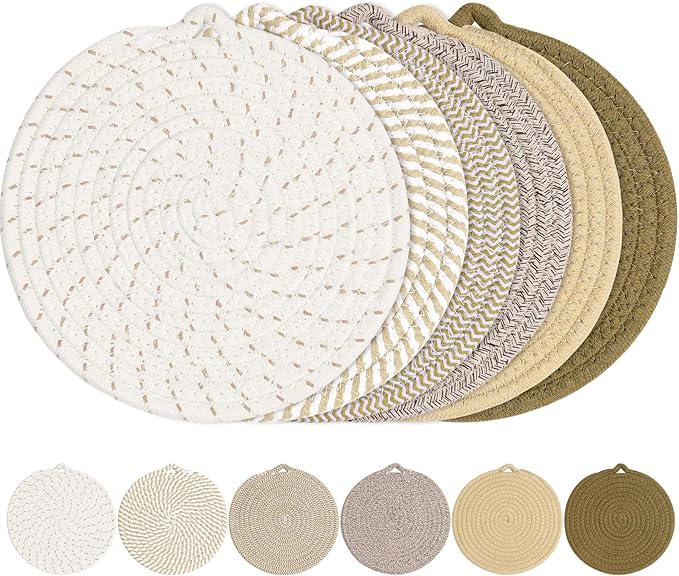 8" Trivets for Hot Dishes, 6 Pack Hot Pads for Kitchen Counter & Dining Table, Heat Resistant | Scratches | Stains Cotton Trivets for Hot Pots and Pans