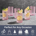 Khen Hobnail Beaded Highball Drinking Tumbler Glasses | Set of 6 | Pastel Pink, Vintage Bubble Whiskey Glassware, Embossed Cocktail, Water, Rocks Glass