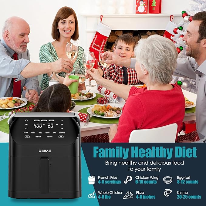 Air Fryer 6.2 QT Large Capacity Oilless Hot Air Fryers Oven 1500W Healthy Cooker with 8 Presets, Digital LCD Touch Screen, Visual Cooking Window, Non-Stick Basket, Included Recipe (Black-M)