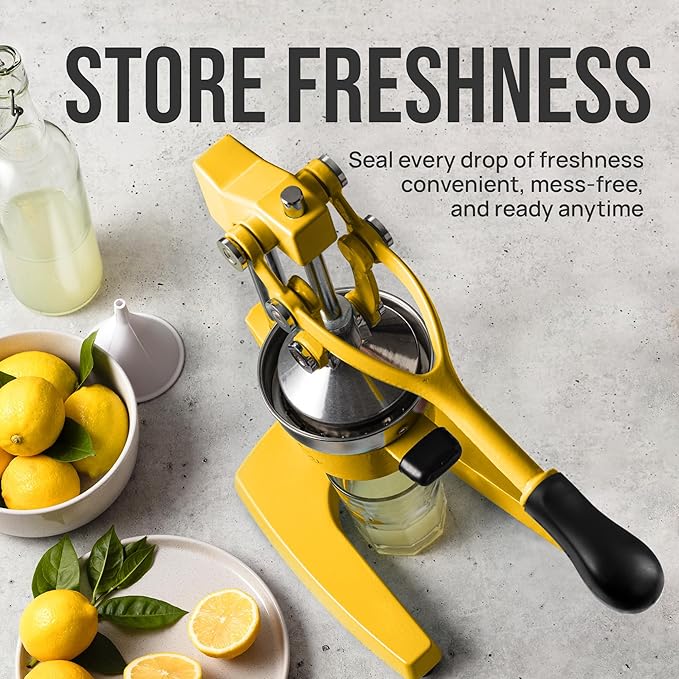 Zulay Kitchen Cast Iron Juicer - Easy-to-Clean Heavy-Duty Manual Juicer, Professional Citrus Juicer - Stainless Steel Lemon Squeezer - Manual Citrus Press & Orange Squeezer - Orange Juicer (Yellow)