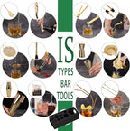 Cocktail Shaker Set Bartender Kit with Bamboo Stand, 15-Piece Stainless Steel Bar Set Accessories, Professional Bartending Kit Home Bar Tools Set with Recipes (Gold, Black Stand)
