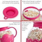 Ecolution Patented Micro-Pop Microwave Popcorn Popper with Temperature Safe Glass, 3-in-1 Lid Measures Kernels and Melts Butter, Made Without BPA, Dishwasher Safe, 1.5-Quart, Pink