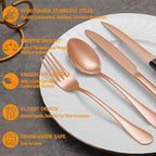 72 Pcs Rose Gold Silverware Set with Steak Knives Service for 12,Stainless Steel Flatware Set,Mirror Polished Cutlery Utensil Set, Kitchen Eating Tableware,Include Fork Knife Spoon Set,Dishwasher Safe