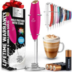 Zulay Kitchen Patented Tornado Triple Whisk Milk Frother with 4 Duracell Batteries – Handheld Foam Maker for Coffee, Lattes, Matcha & Hot Chocolate – Rich, Creamy Froth in Seconds - Pink & Gold
