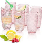 CREATIVELAND Highball Beverage Glasses Set of 6 Romantic PINK Colored Thick & Heavy Base Big Capacity 14.87oz|440ml, Drinking Glass Tumblers for Iced Tea, Water, Soda & Juice and Cocktails etc