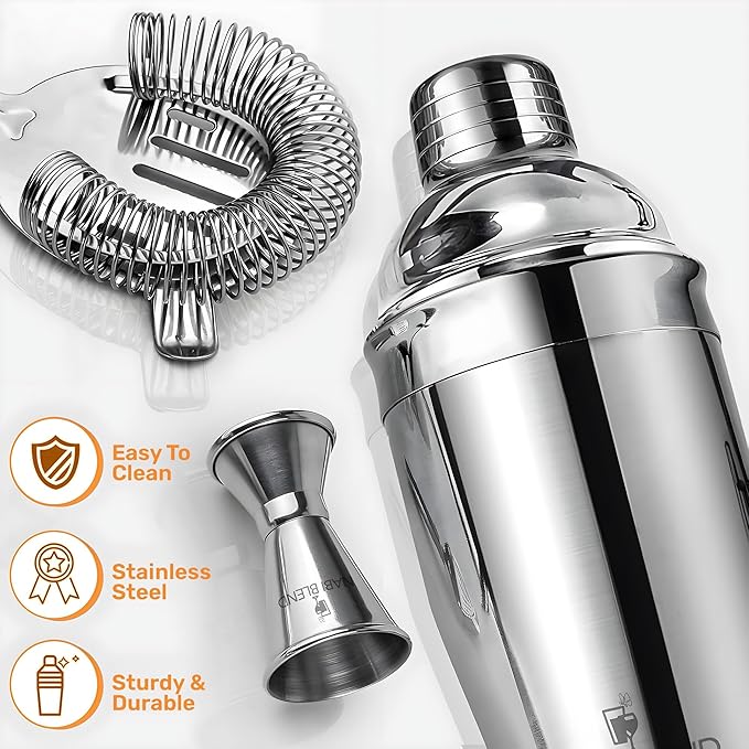 16 Piece Bartender Kit with Bamboo Stand | Cocktail Shaker Set Essential Bar Tools Wine Shaker Ice Filter Mixing Spoon Jigger Wine Dispenser